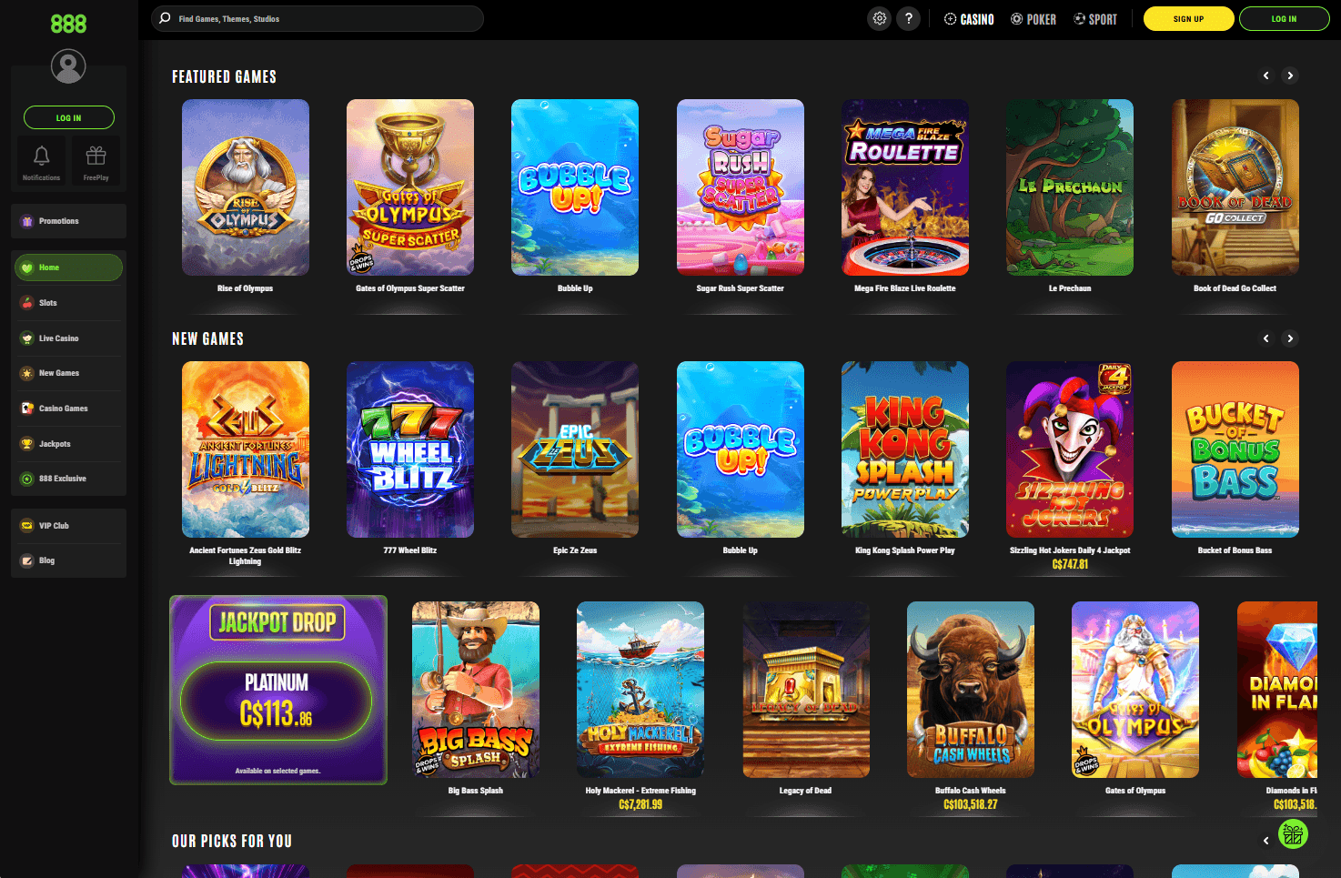 888 Casino Home Page