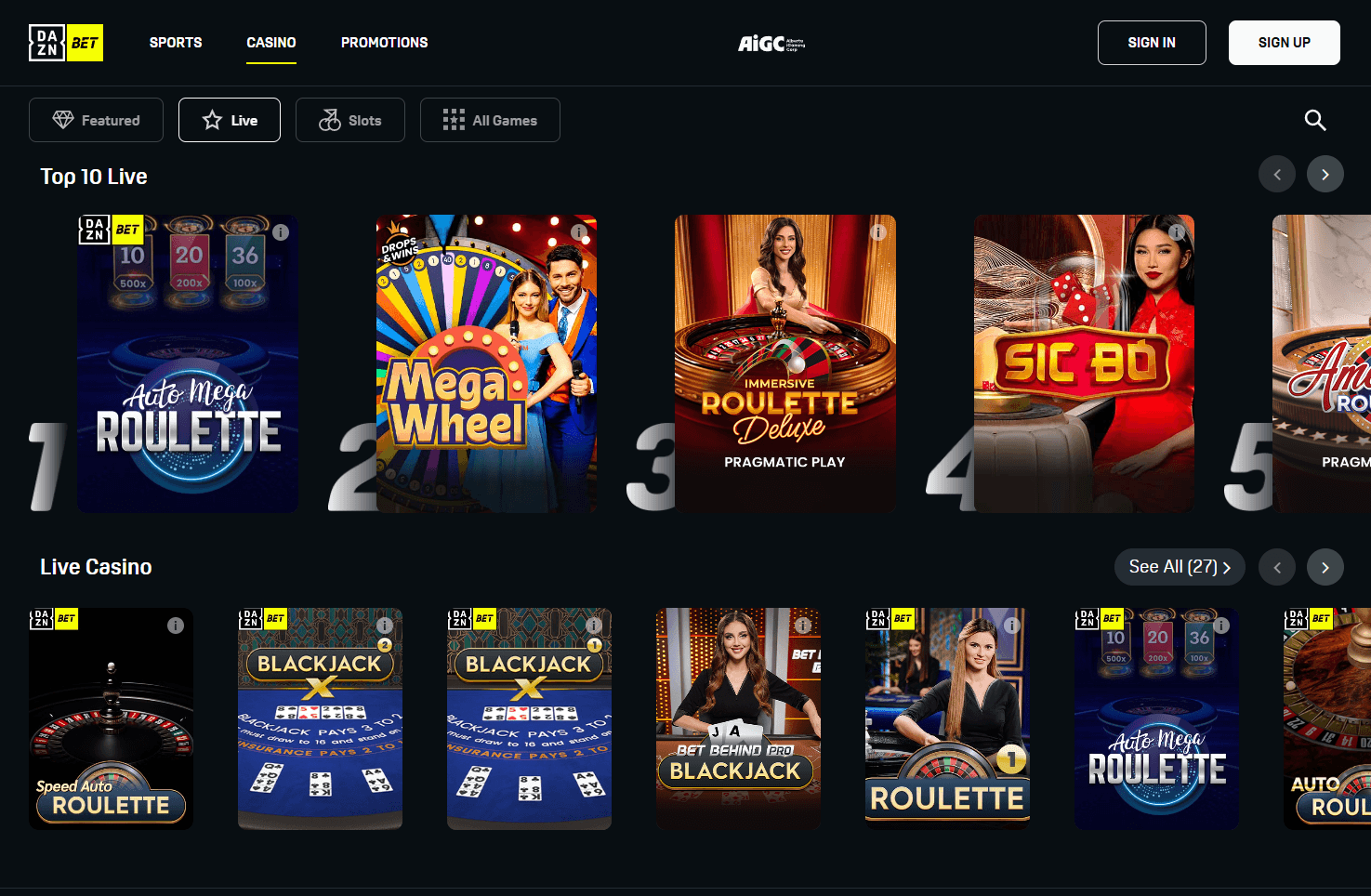 DAZN Bet Live Dealer Roulette