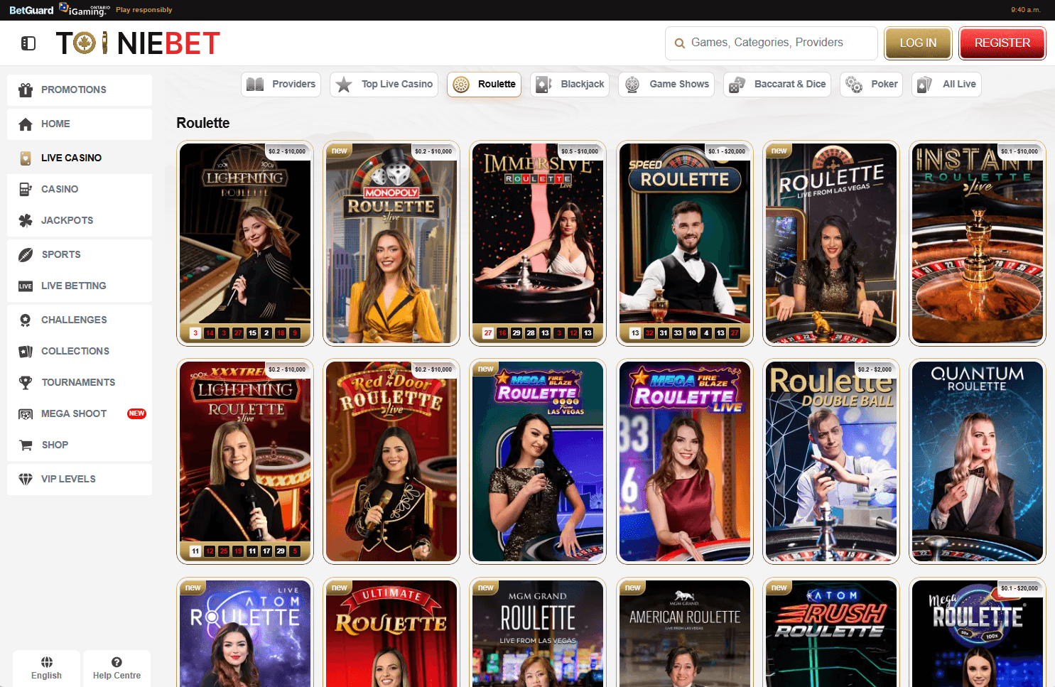 Tooniebet Live Dealer Roulette