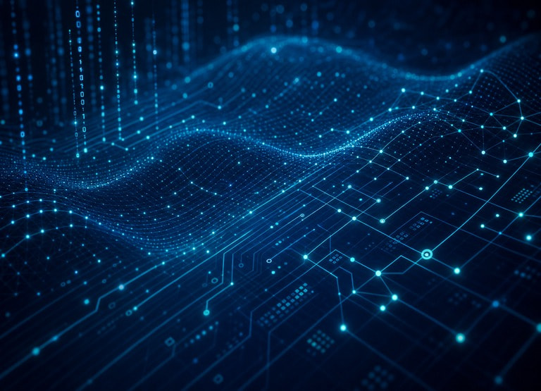 A digital data pattern representing algorithmic random number generation, symbolising certified fairness in online casino games.